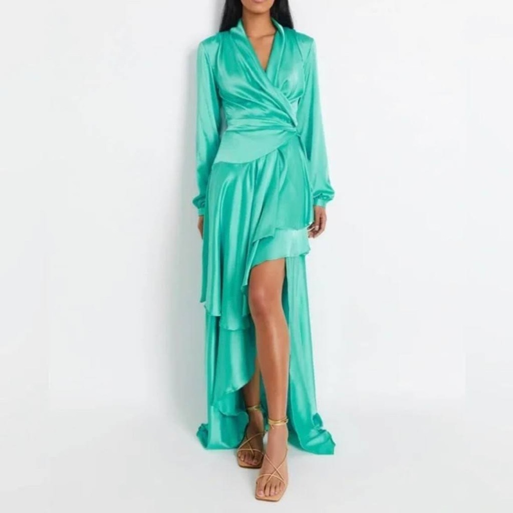 PatBo HI-LOW MAXI WRAP DRESS. Size 2 in green